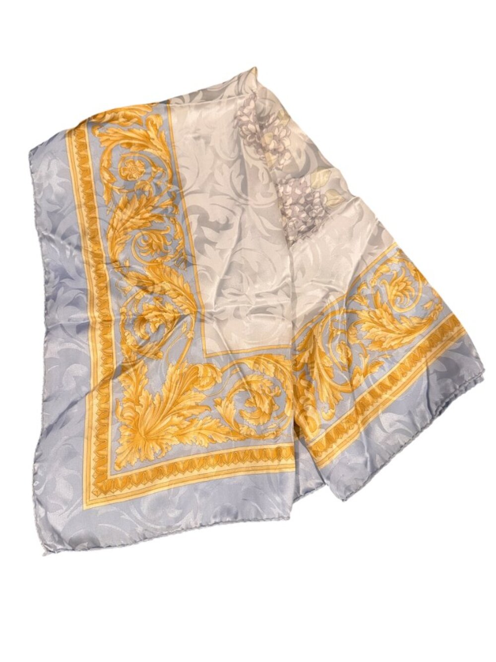 Vintage Laura Biagiotti Italian Silk Square Scarf 35" x 35" Blue Gold
